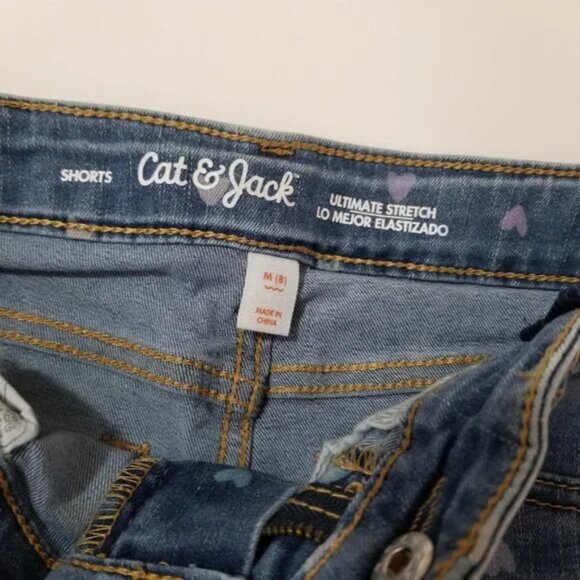 🔴 Cat and Jack little girl heart print denim shorts size M (8) (F20) - Picture 5 of 10